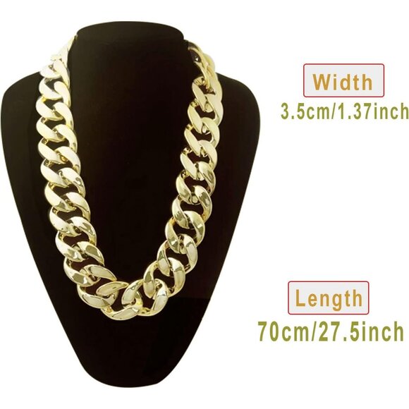 Men's Gold Cobra Chain Fake Rapper Design Chunky Costume Necklace - Picture 2 of 9